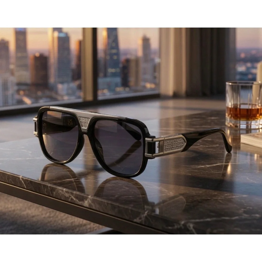 Mens Sunglasses bold modern classic silhouette Gold bar striking silver-tone New